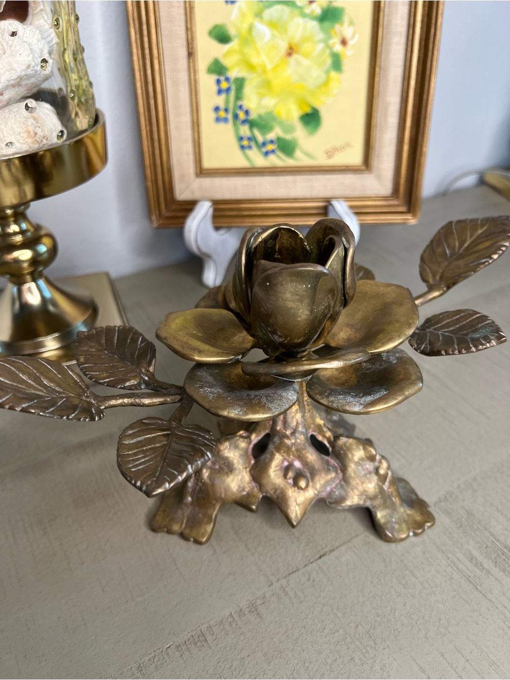 Antique-Style Brass Rose Decorative Accent Candle Holder - Brass